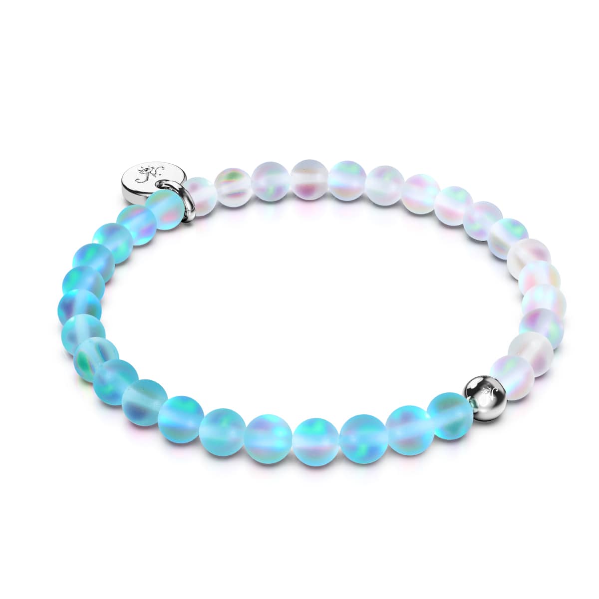 Aquamarin & Weiß | 925 Sterling Silber | Meerjungfrau Glasperlenarmband